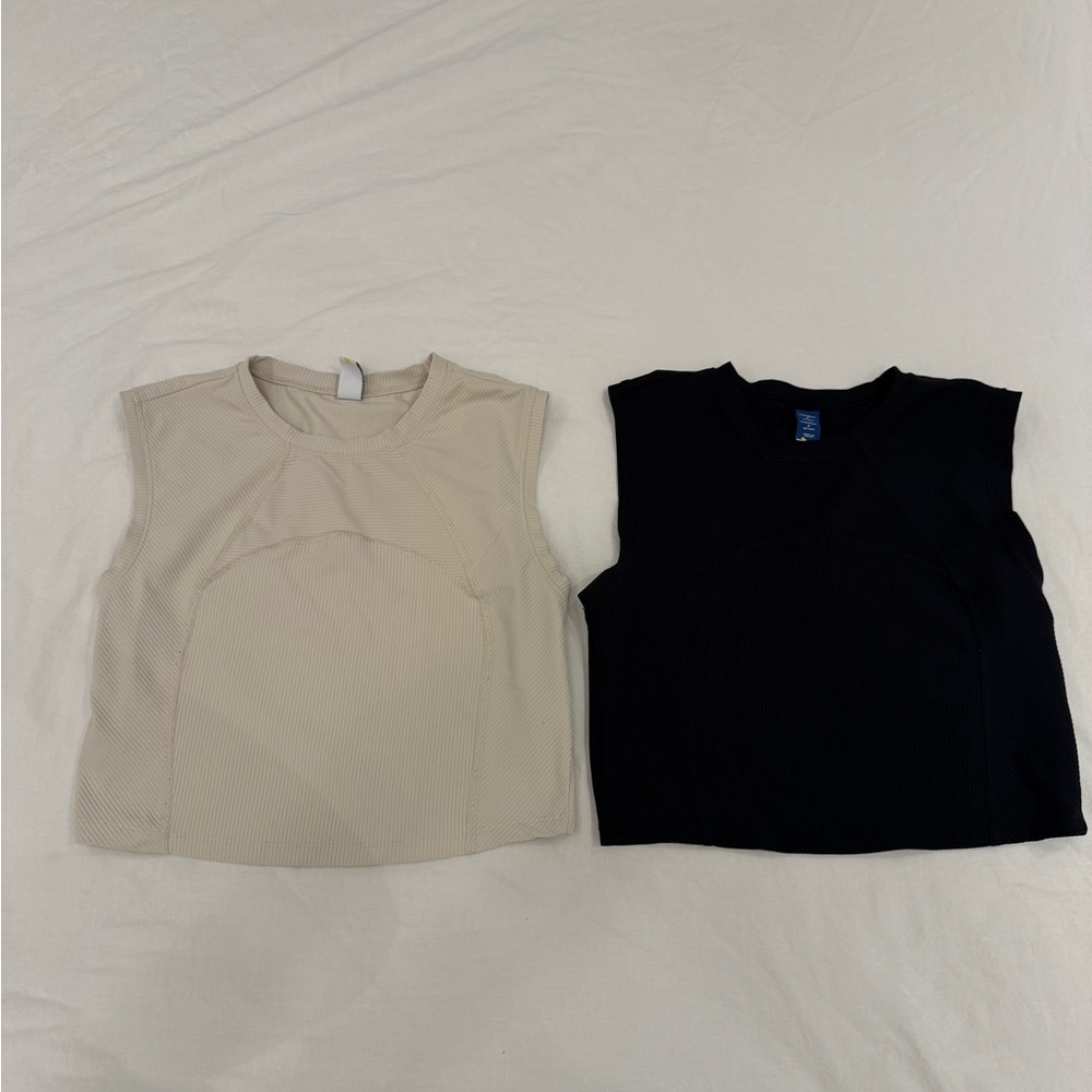 Workout Sleeveless Tops - Black and Cream